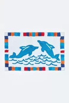 Cotton Tufted Washable Blue Dolphins Kids Rug