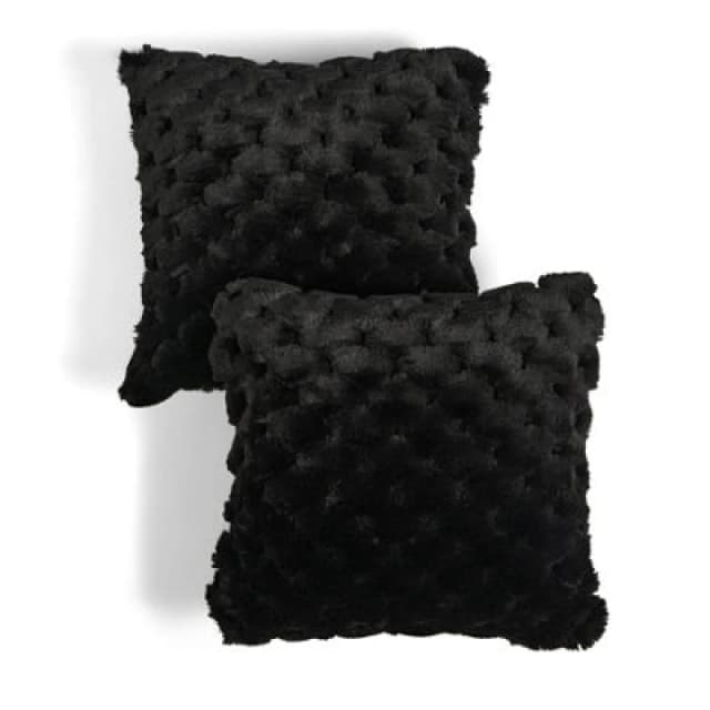 OHS OHS 2 Pack Soft Jumbo Waffle Fur Decorative Square Cushion Covers in Black Size: 45cm x 45cm Black 45cm x 45cm Unisex 5027434226450