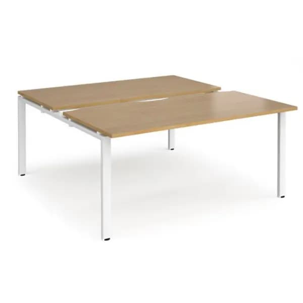 Adapt Bench Desk 2 Person Rectangular Desks 1600mm With Sliding Tops Oak Tops With White Frames 1600mm Depth Adapt Oak STE1616-WH-O