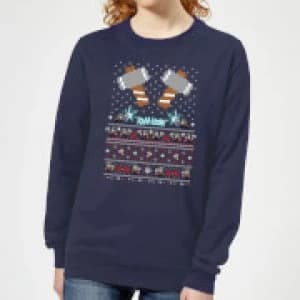 Marvel Avengers Thor Pixel Art Womens Christmas Sweatshirt - Navy - L