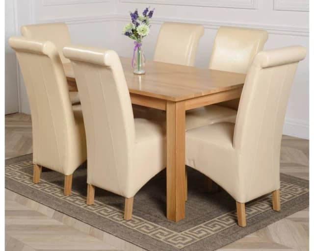 Thats Furniture Oslo 150 x 90cm Medium Oak Dining Table & 6 Montana Leather Chairs in Cream Cream Unisex 150 x 90 cm
