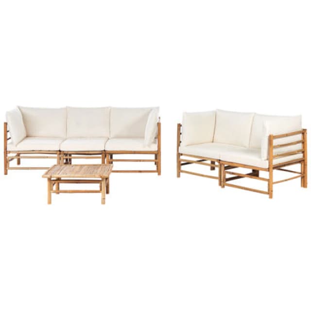 Beliani Garden Lounge Set With Table 5 Seater Cerreto Bamboo Wood Off-White