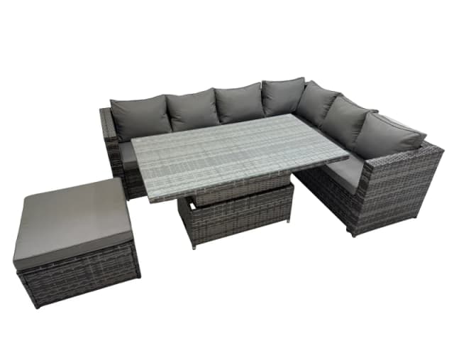 Fimous 7 Seater Rattan Corner Sofa Sets with Big Footstool Dark Grey Mixed Dark Grey Unisex