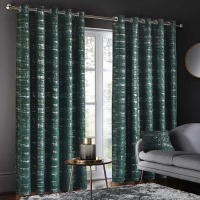 Intimates Luxury Velvet Curtains Ready Made Ring Top Metallic Shimmer - Machine Washable, Energy Saving Blackout Curtains - Green