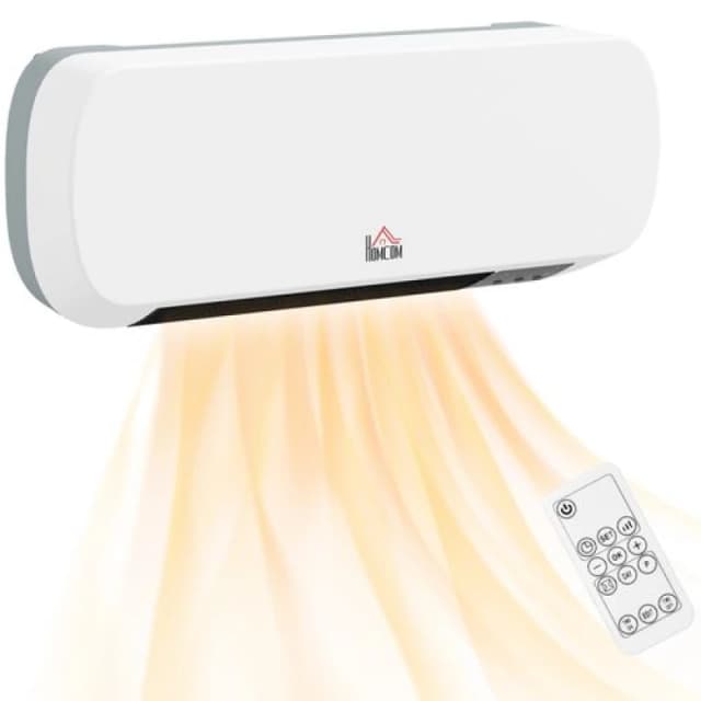 HOMCOM HOMCOM Wall Mounted Electric Heater with Timer Overheat Protection White White One Size Unisex 5056725580605
