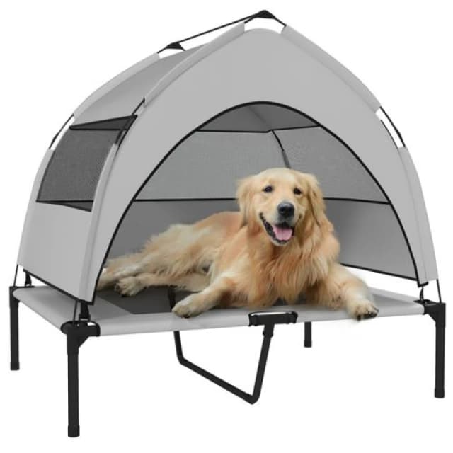 PawHut Portable Elevated Dog Bed with Removable Canopy, 92 x 75 x 89 cm, Grey D04-304V01LG