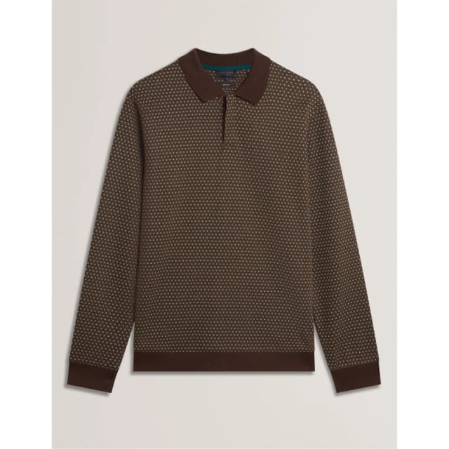 Ted Baker Mens Jacquard Long Sleeve Polo Shirt Brown-Tan male S (2)