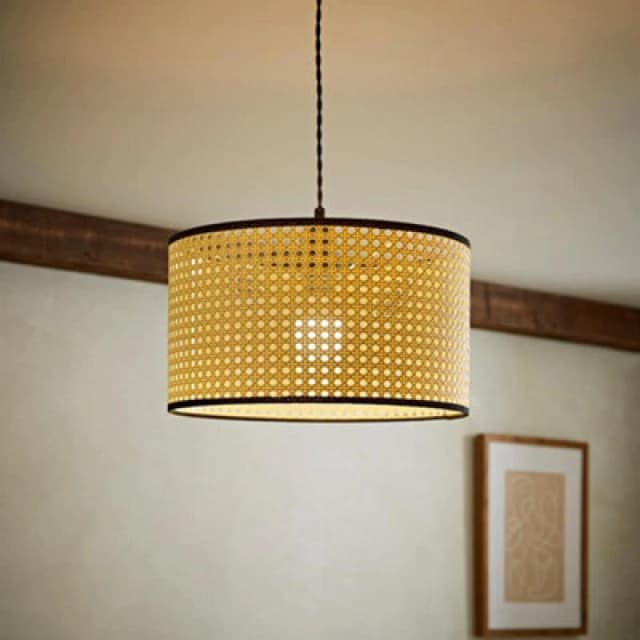 ValueLights ValueLights Reni Natural Cane with Black Trim Easy Fit Drum Ceiling Lamp Shade Size: Medium Natural Medium Unisex 5016529263012