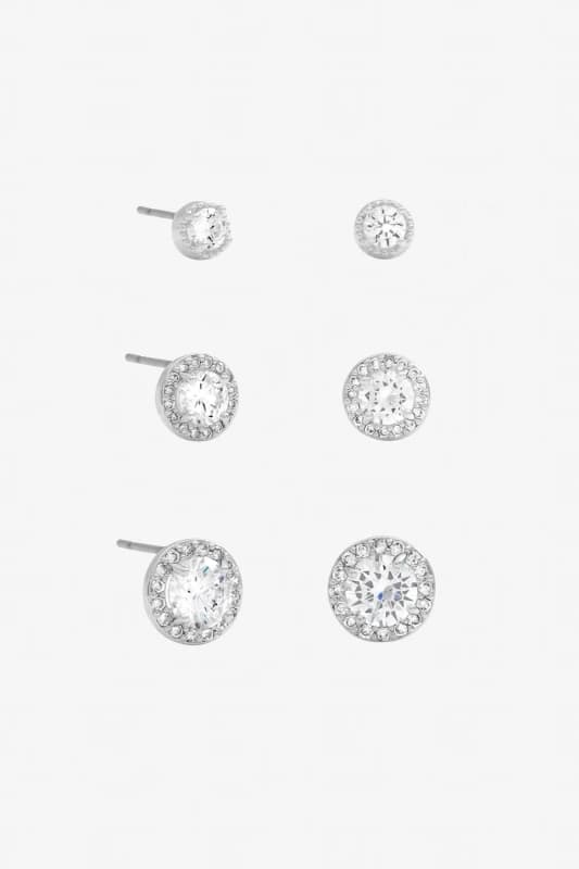 Jon Richard Womens Silver Plated & Crystal Halo Earrings - Multipack Silver Female One Size