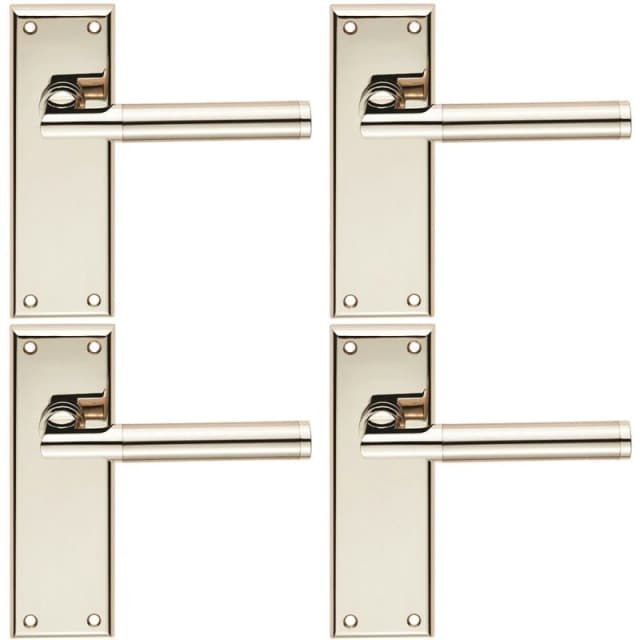 Loops 4x Round Bar Section Handle on Latch Backplate 150 x 50mm Polished Satin Nickel Metallics