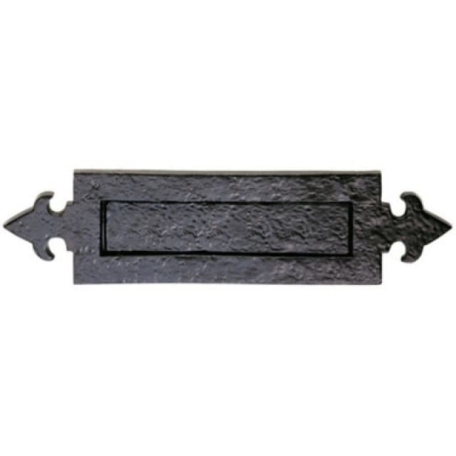 Loops Fleur de Lys Design Letterbox Plate 250mm Fixing Centres Black Antique Finish Black