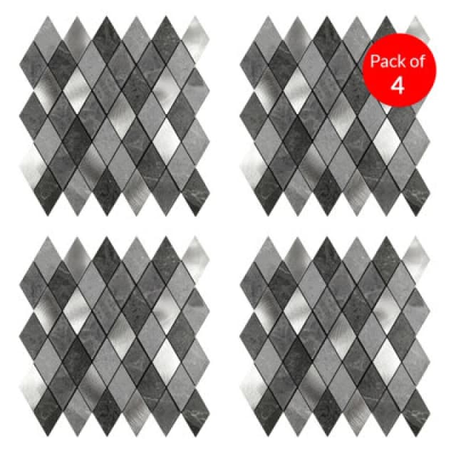 Ener-J Silver Slate Diamond Pattern Peel And Stick Aluminum Tile Size:295 X 29 5 X 4.5mm (Pack Of 4)
