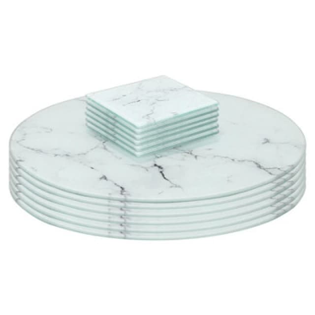 Harbour Housewares 12Pc Round Glass Placemats & Square Coasters - 30Cm Marble Dining Table Protection Place Mats Coasters