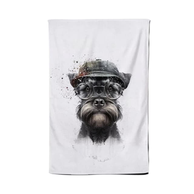 Warren Reed - Designer Miniature Schnauzer Dog With Glasses Splashart Tea Towel Multicolor Unisex