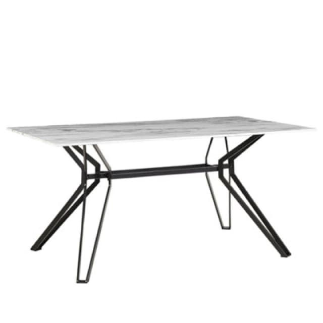 Beliani Dining Table Ballina White Marble 160 Cm 90 Cm Tempered Glass