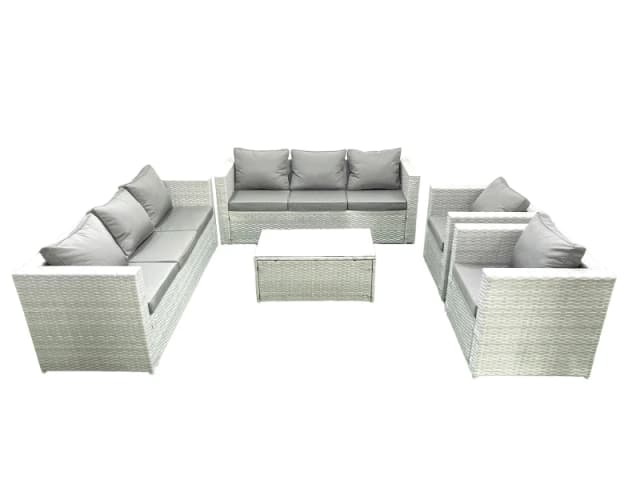 Fimous Outdoor Rattan Sofa Garden Furniture Set with 2 Armchairs Oblong Coffee Table Light Grey Mixed Light Grey