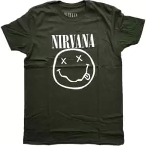 Nirvana - White Smiley Unisex XXX-Large T-Shirt - Green