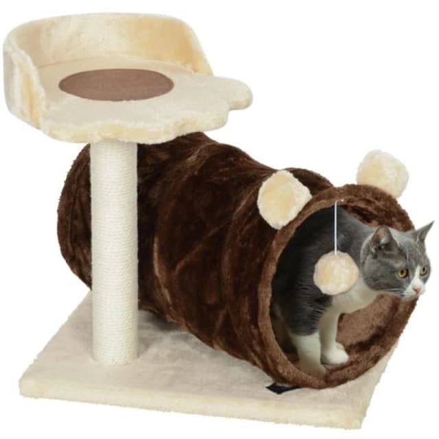 PawHut Cat Tree w/ Scratching Post, Bed, Cat Tunnel, Toy Ball, Dark Brown, Brown D30-823V00DR