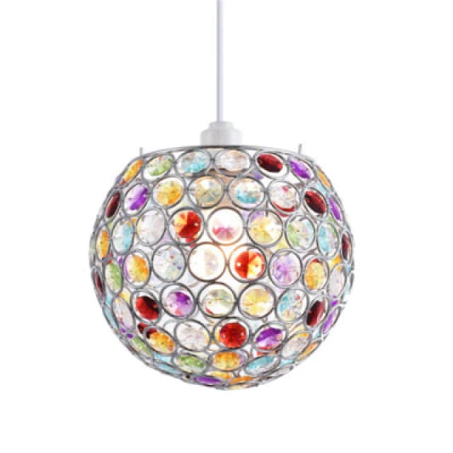 Happy Homewares Modern Round Globe Easy Fit Pendant Shade With Small Multi Acrylic Bead Jewels