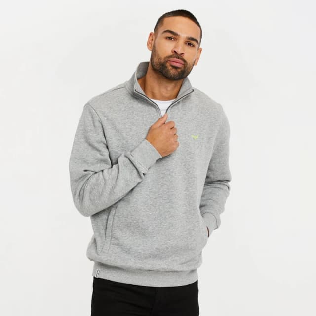 Threadbare 'Patrick' Zip Neck Sweatshirt Grey