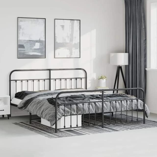 VIDAXL Metal Bed Frame without Mattress with Footboard Black 193x203cm Vidaxl 8720845881450