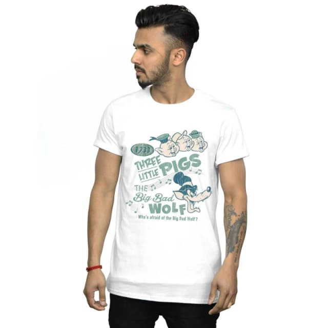 Disney Men Three Little Pigs Who's Afraid Of The Big Bad Wolf T-Shirt in White Size: Small White S Male 5059308926661