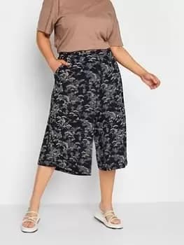 Yours Flower Stretch Jersey Culotte, Blue, Size 16, Women