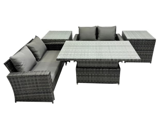 Fimous Outdoor Love Sofa Set 4 Seat Rattan Garden Furniture Set & in Dark Grey Dark Grey Unisex