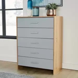 Stratford - Grey Oak Chest of 5 Drawers Bedroom Furniture With Metal Runners - Grey