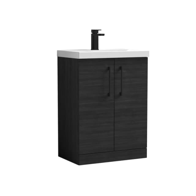 Balterley Level Contemporary Bathroom Floor Standing 2-Door Vanity Unit & Mid-Edge Basin, Charcoal Black, 600mm