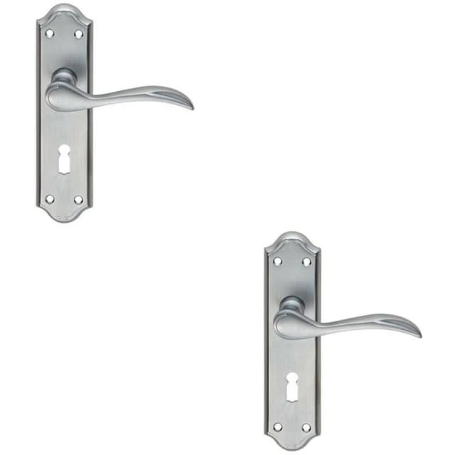 Loops 2x PAIR Curved Door Handle Lever on Lock Backplate 180 x 45mm Satin Chrome Multi