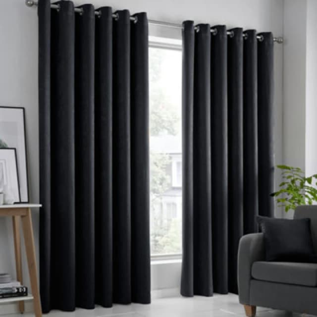 Fusion 'Strata' Triple-Woven Dimout Eyelet Curtains Black