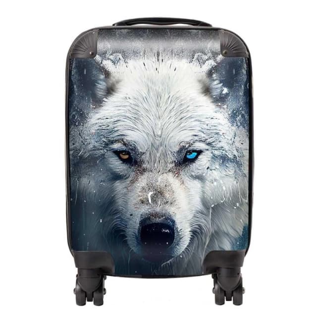 Warren Reed - Designer White Wolf Face Splashart Suitcase Size: Large White Unisex Large