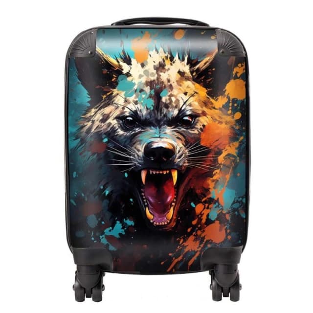 Warren Reed - Designer Splashart Angry Hyena Face Suitcase in Blue Size: Large Blue Unisex Large