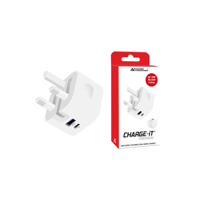CHARGE-iT Foldable 38W Dual Mains Charger - White MRM02430 White