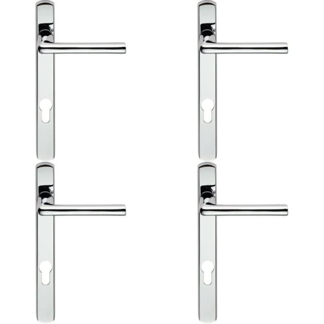 Loops 4x PAIR Straight Lever on Narrow Euro Lock Backplate 220 x 26mm Polished Chrome Multi