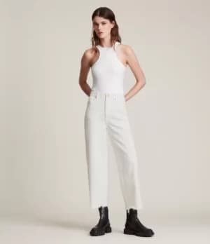AllSaints Womens Jayce High-Rise Wide Leg Relaxed Jeans, White, Size: 28