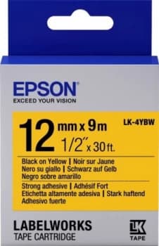 Epson Label Cartridge Strong Adhesive LK-4YBW Black/Yellow 12mm (9m)