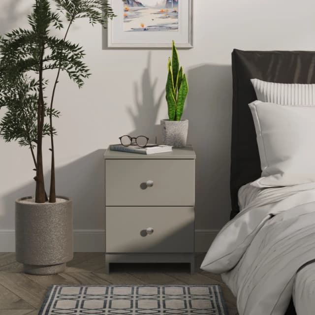 Portland 2 Drawer Compact Bedside Cabinet In Uniform Grey & Dusk Grey (Ready Assembled)