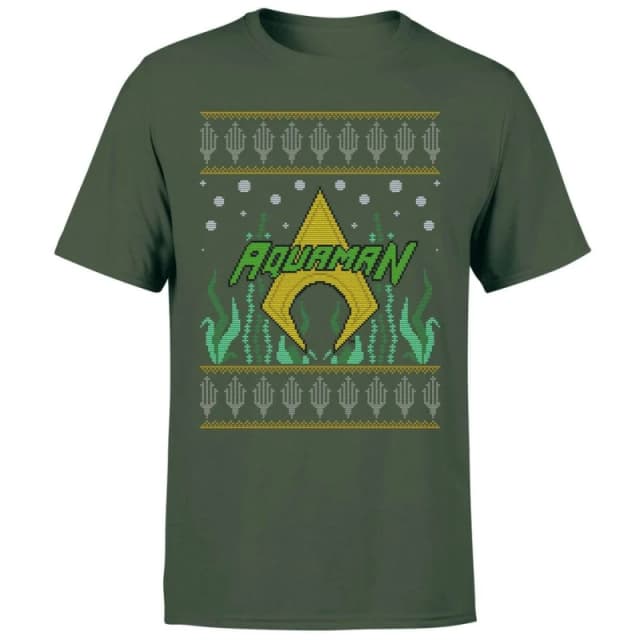 DC Aquaman Knit Men's Christmas T-Shirt - Forest Green - S