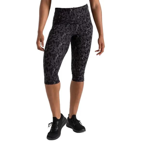 Dare 2b Womens Influential Lightweight 3/4 Gym Leggings 16 - Waist 32' (81cm) Black Dash Print DAB034-TKU-16