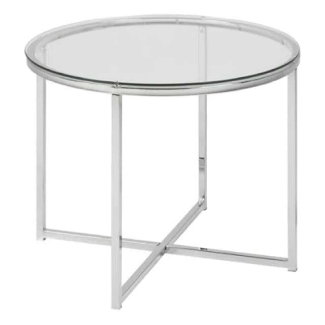 Furniture To Go Cross Round Metal Side Table With Glass Top