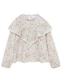 Mango Girls Floral Long Sleeve Blouse - Cream