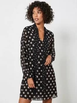 Mint Velvet Luna Star Print Tie Neck Mini Dress - Black