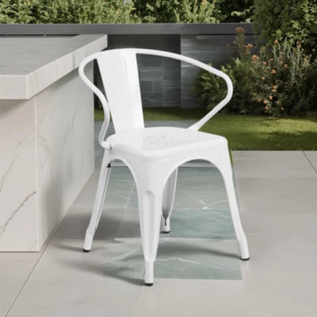 FWStyle FWStyle Set Of 4 White Galvanised Steel Chairs Indoor Outdoor White One Size Unisex 5056413132734