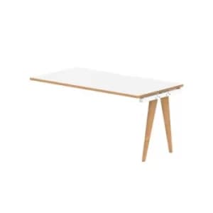 Oslo Single Ext Kit White Frame Wooden Leg Bench Desk 1400 White With Natural Wood Edge