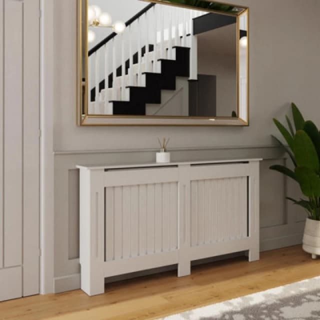 Fwstyle Vertical Slat Large White Radiator Cover (H) 82.3 (W) 152Cm (D) 19Cm