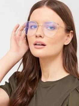 QUAY AUSTRALIA Quay X Chrissy Jezabell Glitter Round Bluelight Glasses, Gold, Women