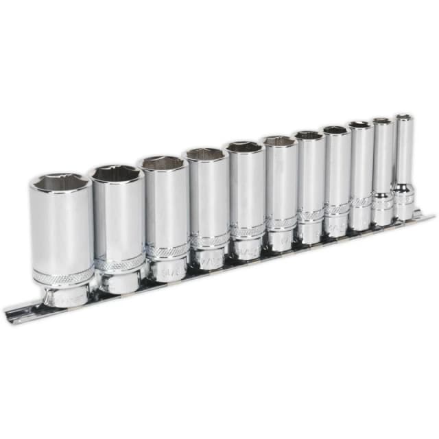 Loops 11 PACK DEEP Socket Set 3/8" Imperial Square Drive 6 Point LOCK-ON Rounded Heads Multi