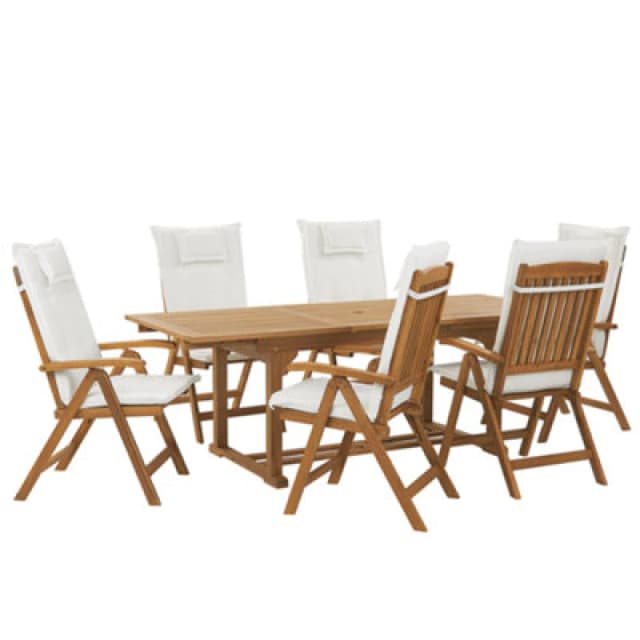 Beliani Garden Dining Set 6 Seater Java With Cushions Acacia Wood Off-White